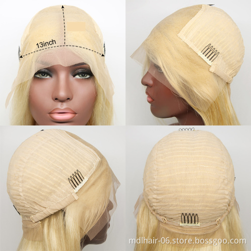 High Quality Human Virgin Hair Colorful Bob 13x4 HD Transparent Lace Front Wig Brazilian 613 Blonde Short Human Hair Bob Wig